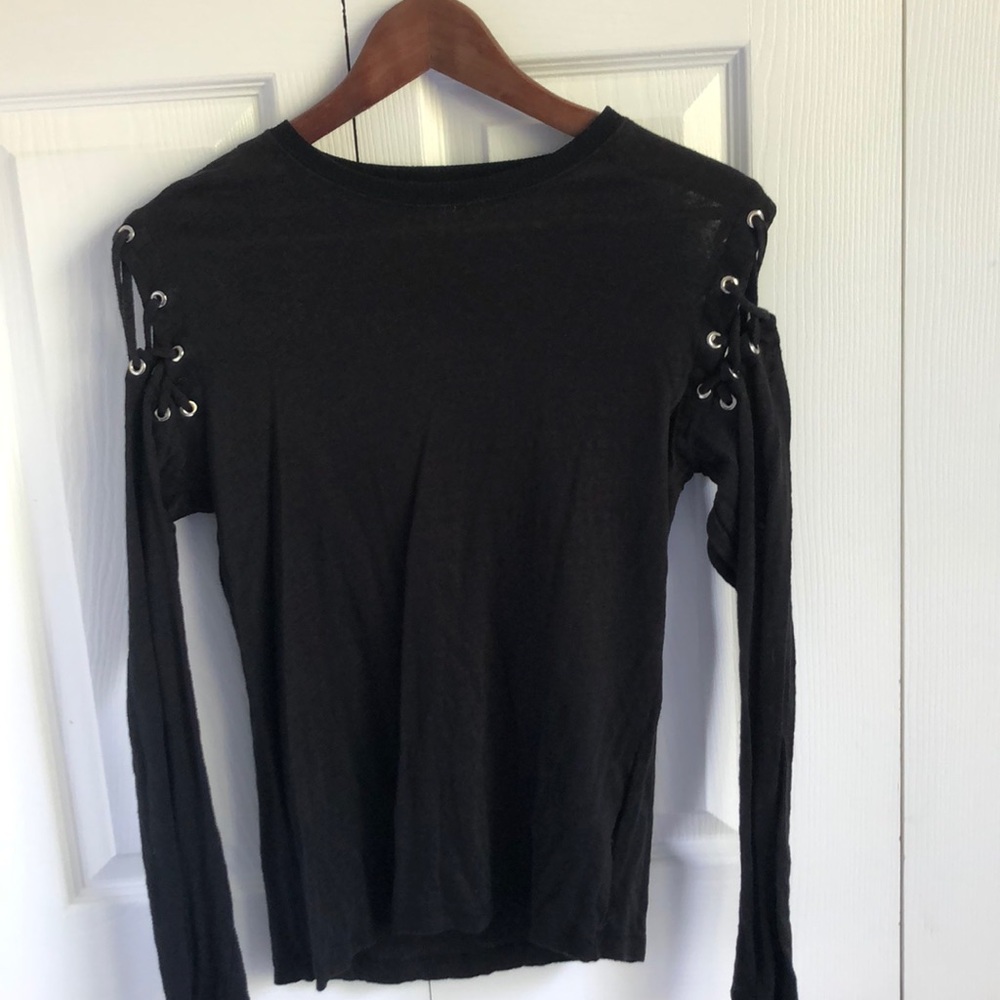 Thin black long sleeve with lace up shoulders